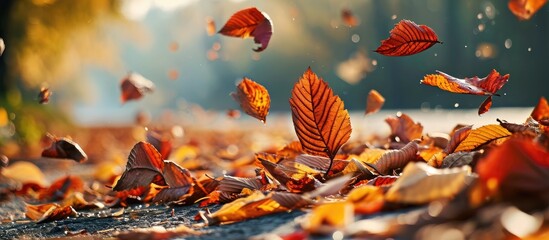 Falling leaves of various colors, autumn picture, high-quality images of autumn