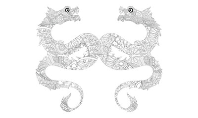 coloring book page for adults and children. dragon with flowers