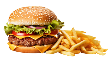 Delicious burger and french potato fries, cut out