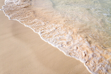 The pink sand on the sandy beach , Europe, Greece, Crete, Balos, By the Mediterranean Sea, in summer, on a sunny day.