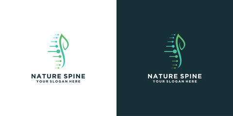 spine logo template with a combination of nature themes, abstract leaves and spine vectors - obrazy, fototapety, plakaty