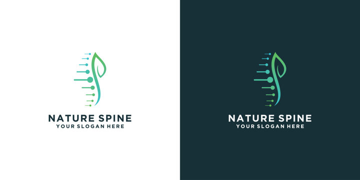 spine logo template with a combination of nature themes, abstract leaves and spine vectors