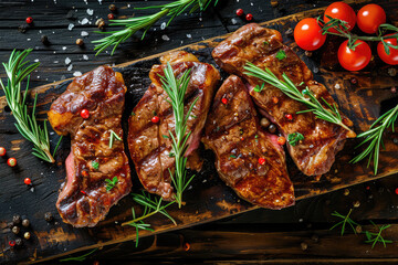 grilled beef steak on background - obrazy, fototapety, plakaty