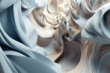 Abstract 3D wallpaper of light blue, gray, golden, and white. Ideal for printing. Generative AI