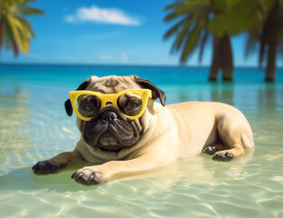 French bulldog poses for photo in studio summer sea