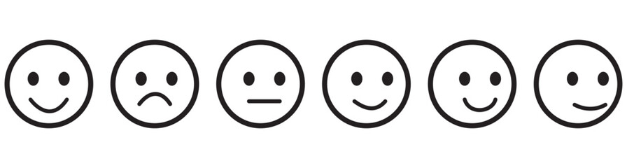 Iconic illustration of satisfaction level. Range to assess the emotions of your content. Feedback in form of emotions. User experience. Customer feedback. Excellent, good, normal, bad, awful.
Vector F