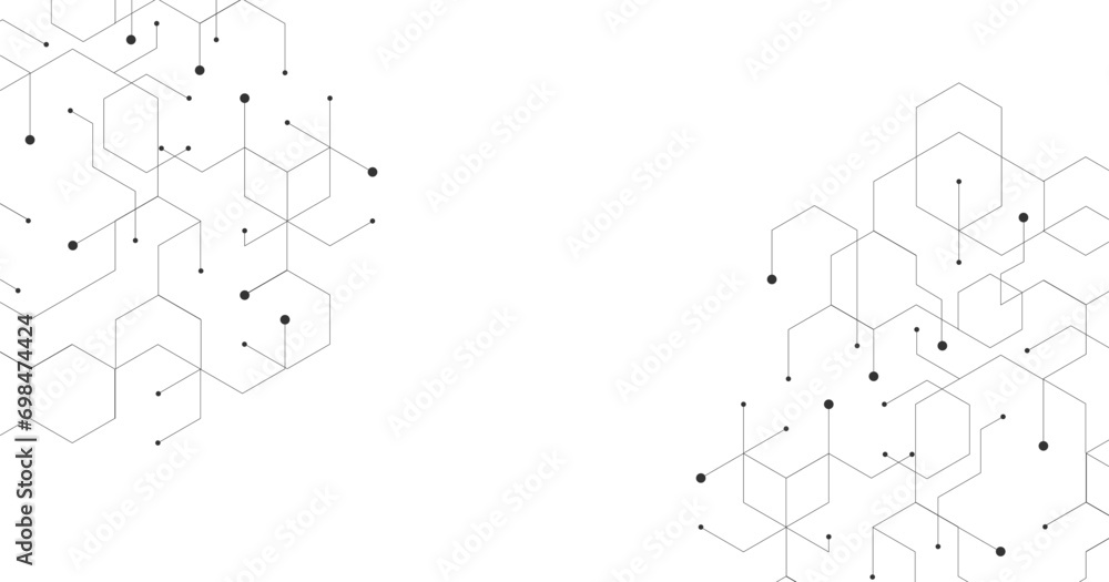 Poster Technology black hexagon diagram concept. High-tech hexagon geometric connection system.Vector abstract technology on a white background.	