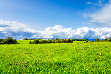 Landscape near Wipperfürth. Nature with fields and forests in the Bergisches Land.
