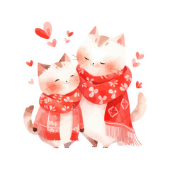 Valentine's day greeting card with cute cats and heart. Vector illustration.