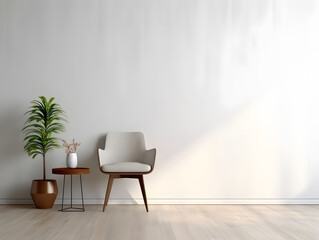 Wooden floor modern interior with white wall and modern chair generative ai
