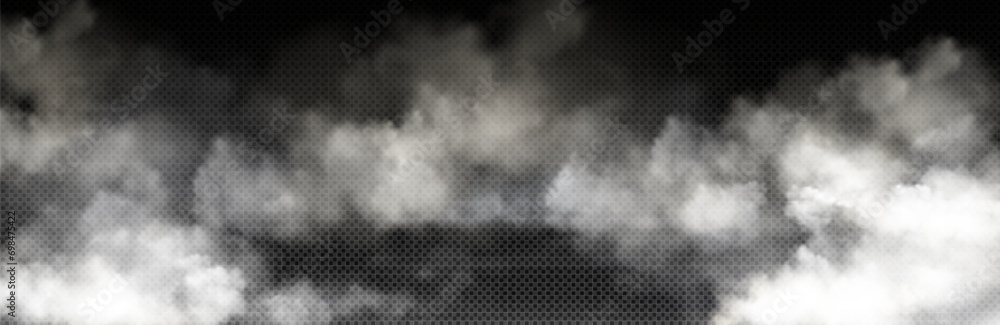 Poster white smoke cloud with overlay effect on transparent background. realistic border with fog. vector i