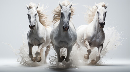 Obraz premium three unusual fairytale running horses, in a dynamic pose