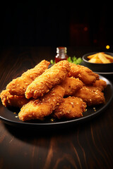 Fried Crispy Chicken strips in plate generated.AI