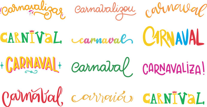 Carnival text lettering isolated on white background Vector