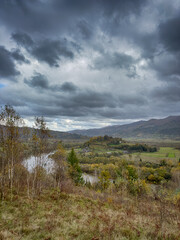 The landscape of Carpathian Mountains in the cloudy weather. Perfect weather condition in the spring season