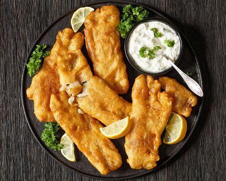 deep fried crispy beer batter fish fillet on plate