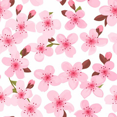 Cherry blossom flower branch seamless pattern illustration.