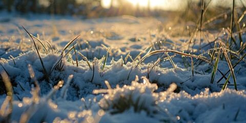 Spring Grass Covered With Snow For Wallpaper Created Using Artificial Intelligence