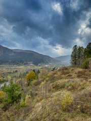 The landscape of Carpathian Mountains in the cloudy weather. Perfect weather condition in the spring season