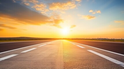 Naklejka premium sunset background highway, long road stretches into the distance. empty street on a beautiful afternoon