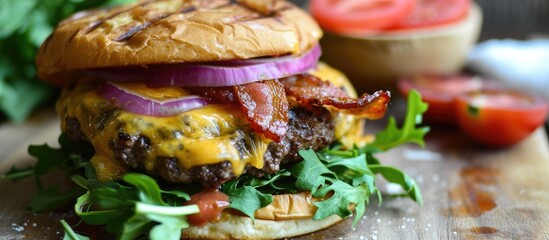 Cheesy bacon smashburger made with rustic homemade ingredients.