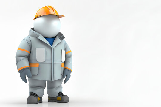A white-headed mannequin, dressed as a construction worker, isolated on a white background.