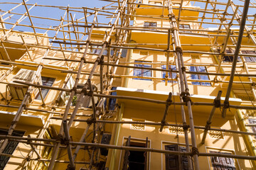 The alleys of the city center in Asia, India, Rajasthan, Jaipur, in summer, on a sunny day.