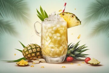 Illustration of a Piña Colada cocktail on a transparent background. Generative AI
