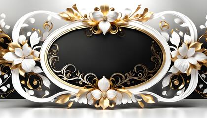Beautiful elegant frame with gold on an elegant black background, congratulations on your wedding day.