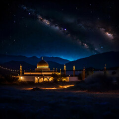 Ethereal Nightfall Of Islamic Mosque Serenity under Starlight