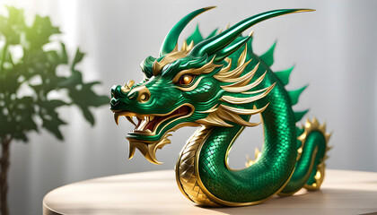 Fototapeta premium Chinese New Year greeting card, Chinese green wooden dragon on elegant background, Chinese New Year 2024, 