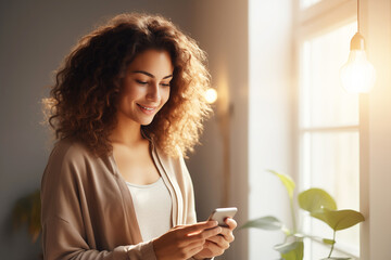 Happy Woman Using Cellphone