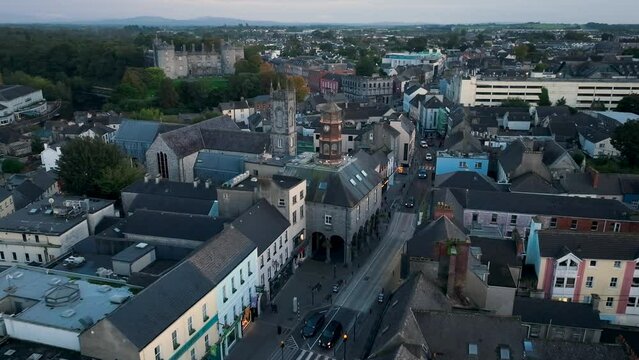 Ancient gothic city at night. Kilkenny, Ireland 2023