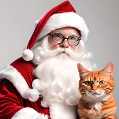 A Cat sitting next to a Santa Claus