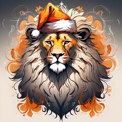 A Lion wearing a Santa hat