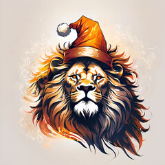 A Lion wearing a Santa hat