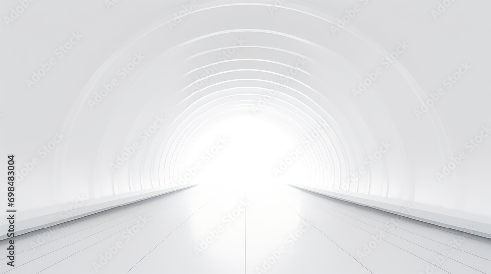 Poster a long white tunnel with a bright light at the end of one of the tunnel is a white light at the end 