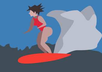 woman surfer on the wave - 698483007