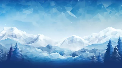 Fotobehang abstract winter landscape in the mountains minimalism style polygonal design, smooth background simple flat graphics © kichigin19
