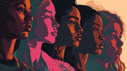 Vibrant illustration of women's profiles in bold gradient hues, symbolizing diversity and empowerment in modern design.
