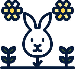 bunnies and flower, pokemon style, icon colored outline