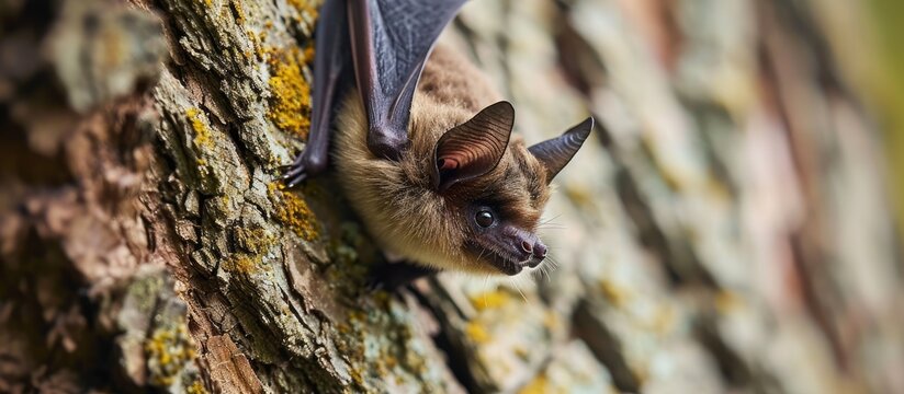 Big brown bat (Eptesicus fuscus) photographed on a maple tree in the woods.