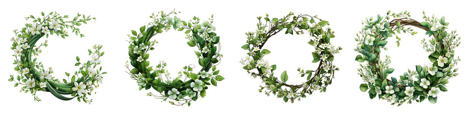 Floral garland with twigs of green grass Hyperrealistic Highly Detailed Isolated On Transparent Background Png File