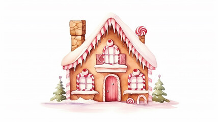 gingerbread house isolated on a white background, christmas dessert, holiday greeting tradition