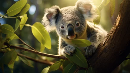 Gordijnen A koala clings to a tree branch © khan