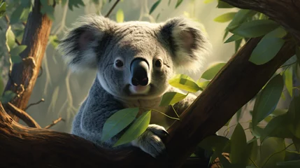 Tuinposter A koala clings to a tree branch © khan