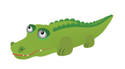 Green crocodile, a plastic toy for children. Vector illustration isolated on white.