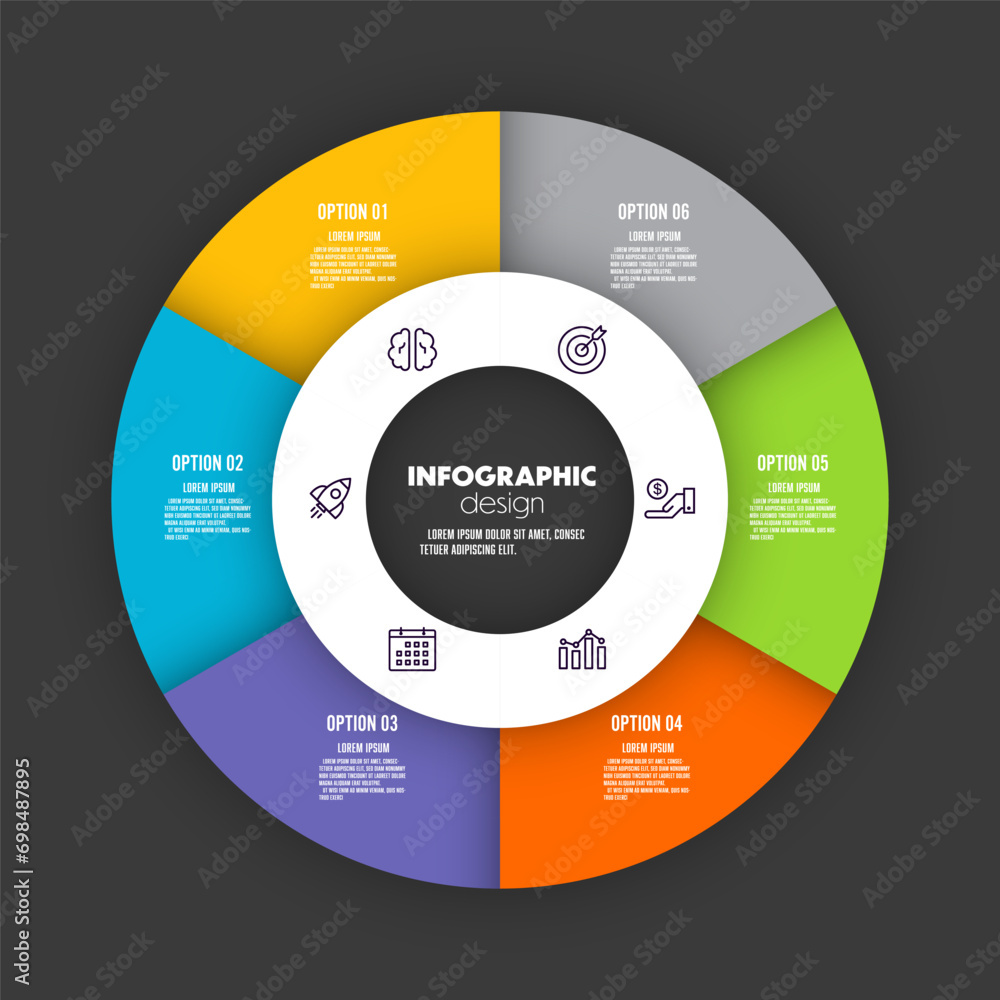 Poster vector infographic circle pie chart template 6 option for precentation.