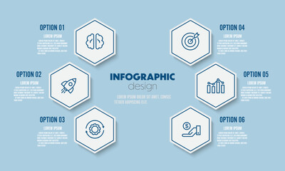 Vector presentation infographic template with concept business icon 6 option hexagon shape.