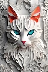 An white Cat image generated by kirigami art style 